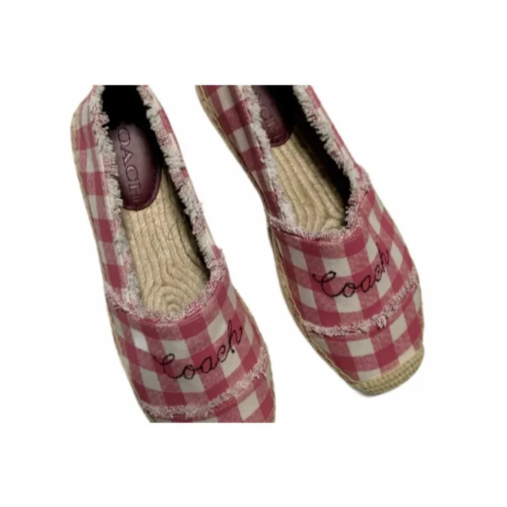 COACH CELINA GINGHAM ESPADRILLE STRAWBERRY/CHALK SHOES WOMEN'S SIZE 6.5